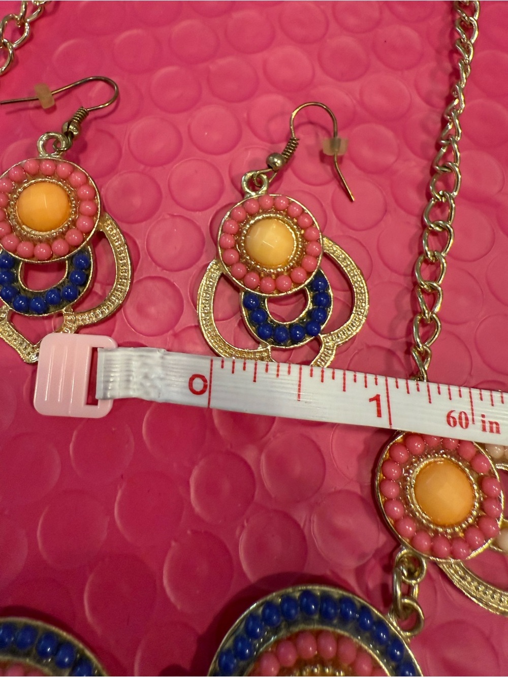 Asian inspired statement necklace & dangle earring set - Picture 8 of 10